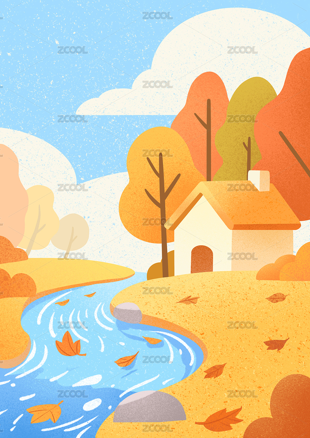 秋日河畔小屋溫馨風景（主預(yù)覽-11832820） - 未分類 - 站酷設(shè)計師之一丶Design原創(chuàng)素材 - 站酷ZCOOL