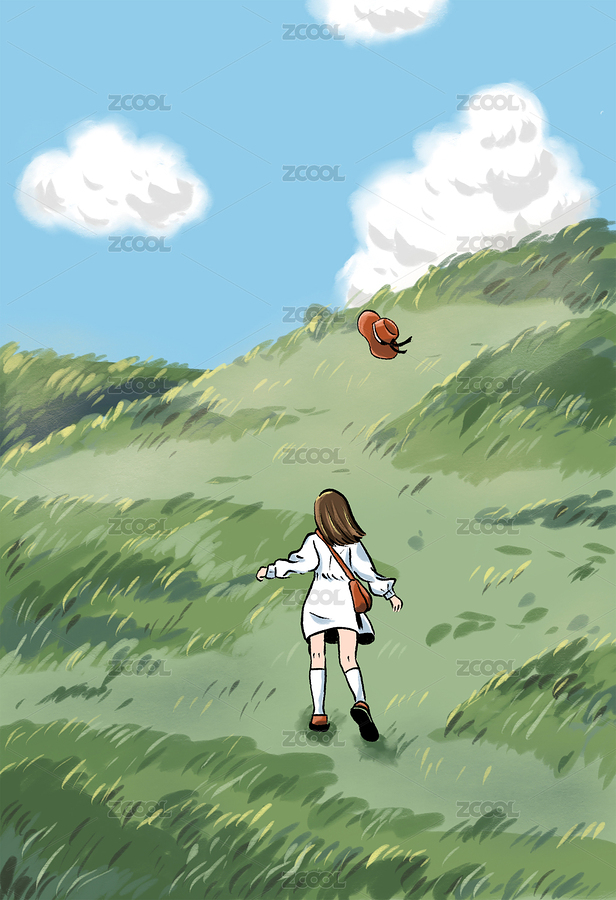 宮崎駿風(fēng)追風(fēng)的白衣少女（主預(yù)覽-4100905） - 未分類 - 站酷設(shè)計(jì)師小山插畫原創(chuàng)素材 - 站酷ZCOOL