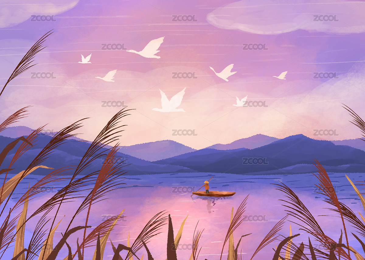 蘆葦叢后湖水上泛舟的人節(jié)氣插畫寒露橫版（主預(yù)覽-7718922） - 未分類 - 站酷設(shè)計(jì)師李那那原創(chuàng)素材 - 站酷ZCOOL