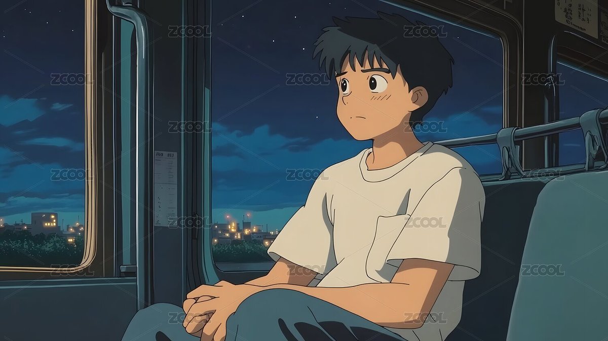 宮崎駿日漫人物黑發(fā)男孩坐車看窗外夜晚室內(nèi)（主預(yù)覽-5709499） - 未分類 - 站酷設(shè)計(jì)師DEX2011原創(chuàng)素材 - 站酷ZCOOL