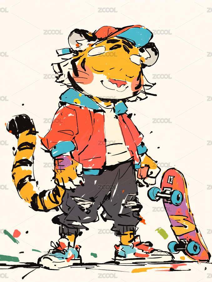 踩在滑板上的老虎（主預覽-9006373） - 未分類 - 站酷設計師像素燉肉原創(chuàng)素材 - 站酷ZCOOL
