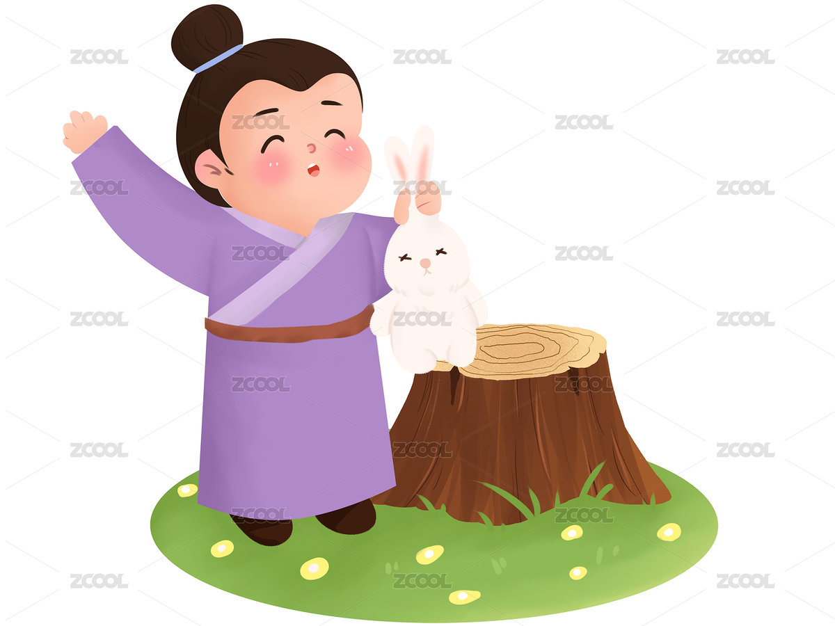 成語(yǔ)守株待兔紫色古裝男士木樁旁手抓住白（主預(yù)覽-3068367） - 未分類(lèi) - 站酷設(shè)計(jì)師h5efD8cyQR原創(chuàng)素材 - 站酷ZCOOL