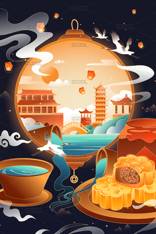 中秋節(jié)美食活動中國風矢量插畫（主預覽-7954262） - 未分類 - 站酷設計師keeein原創(chuàng)素材 - 站酷ZCOOL