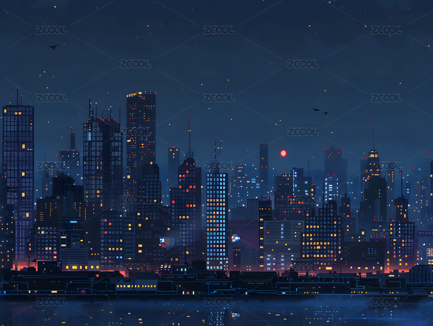 城市的夜晚像素画