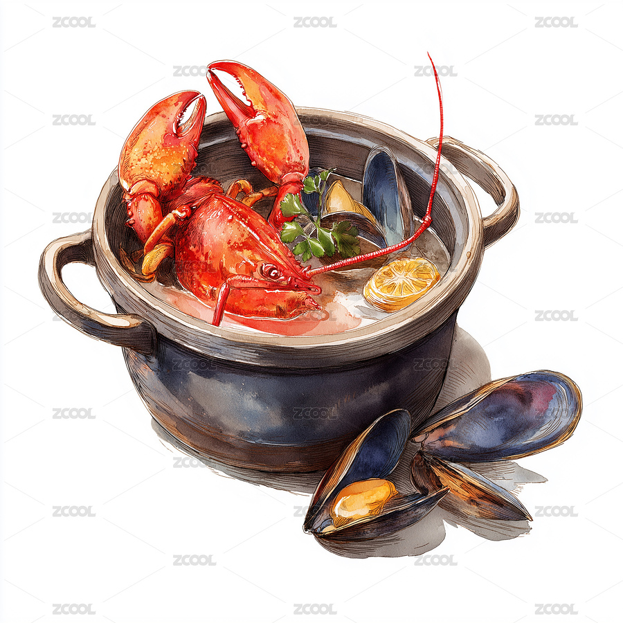 水彩海鮮鍋燉煮龍蝦貽貝湯品（主預(yù)覽-12765429） - 未分類 - 站酷設(shè)計(jì)師創(chuàng)研造意原創(chuàng)素材 - 站酷ZCOOL
