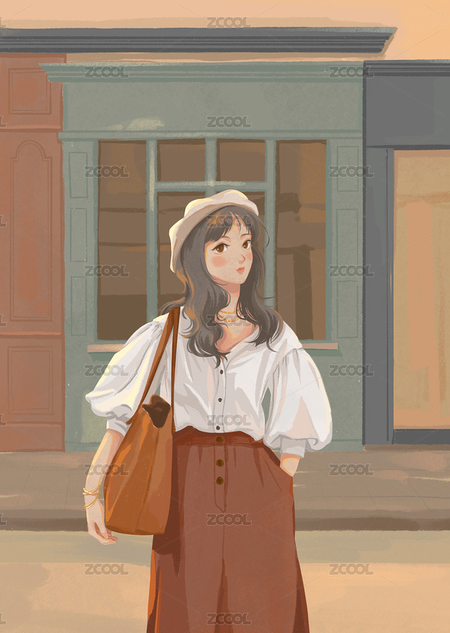 街道逛街的時(shí)尚少女插畫（主預(yù)覽-8336129） - 未分類 - 站酷設(shè)計(jì)師夏風(fēng)夏風(fēng)原創(chuàng)素材 - 站酷ZCOOL