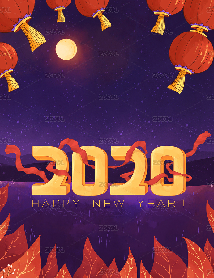 燈籠下2020金色字形紅色絲帶新年夜晚插畫豎版（主預(yù)覽-7504813） - 未分類 - 站酷設(shè)計師李那那原創(chuàng)素材 - 站酷ZCOOL