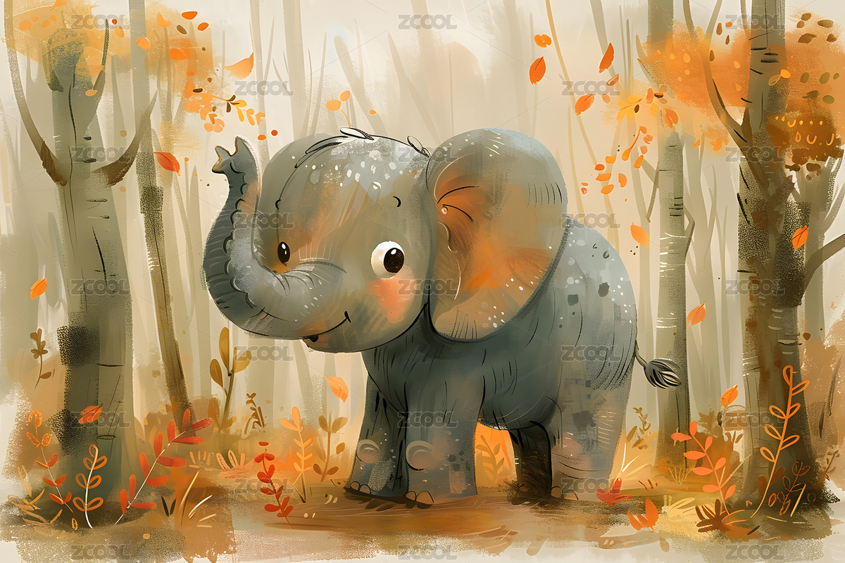 兒童水彩插畫森林里的大象（主預覽-9038552） - 未分類 - 站酷設計師曇華碎影原創(chuàng)素材 - 站酷ZCOOL