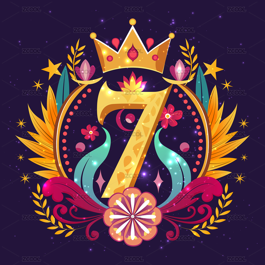 多變阿拉伯數(shù)字7花卉圖案矢量插畫（主預覽-7542033） - 未分類 - 站酷設計師我家的貓原創(chuàng)素材 - 站酷ZCOOL
