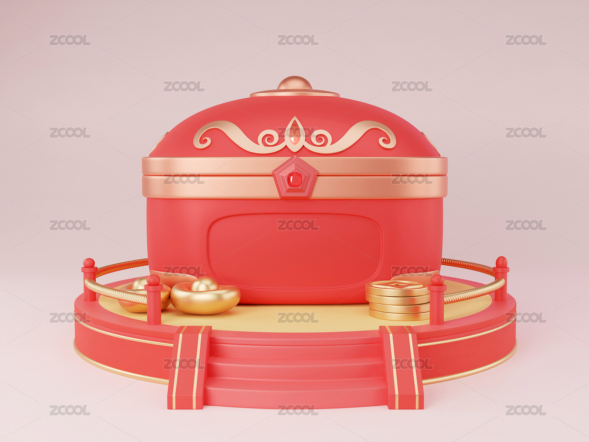 红色吉祥纹理的宝箱盒子放在喜庆的台子上（主预览-8838608） - 未分类 - 站酷设计师imve原创素材 - 站酷ZCOOL