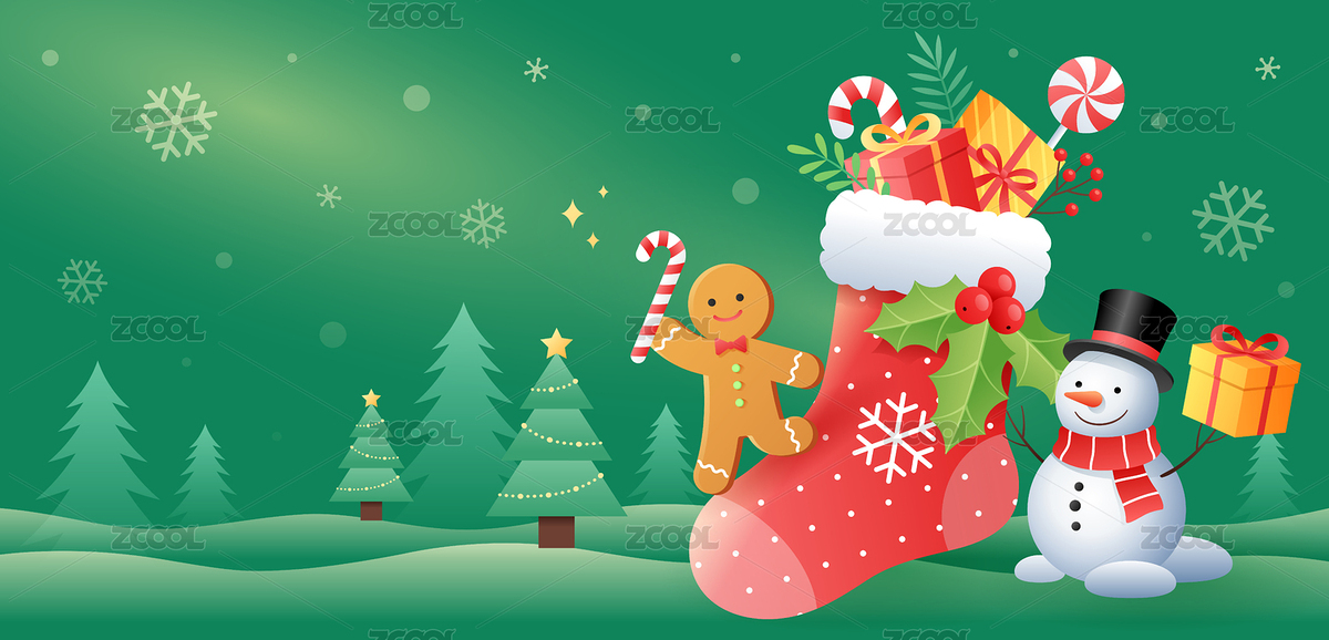 圣誕襪和禮物雪人姜餅人等矢量插畫橫版（主預覽-5265976） - 未分類 - 站酷設計師曉懵原創(chuàng)素材 - 站酷ZCOOL