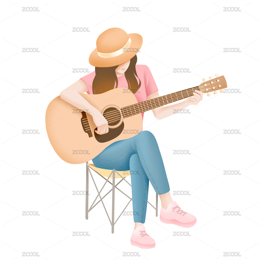 坐着弹吉他的女孩（主预览-4196610） - 未分类 - 站酷设计师柿饼饼原创素材 - 站酷ZCOOL