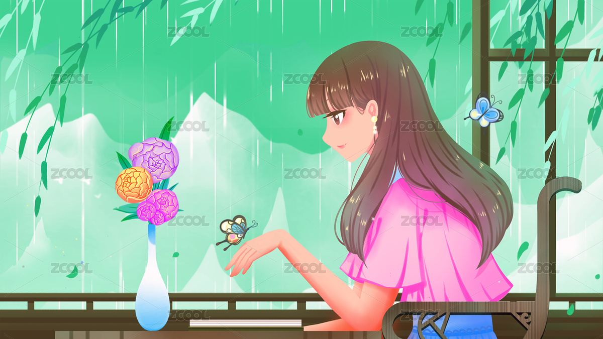 坐在窗边的少女用手触碰从窗外飞来躲雨蝴蝶（主预览-2304397） - 未分类 - 站酷设计师人间人间1原创素材 - 站酷ZCOOL