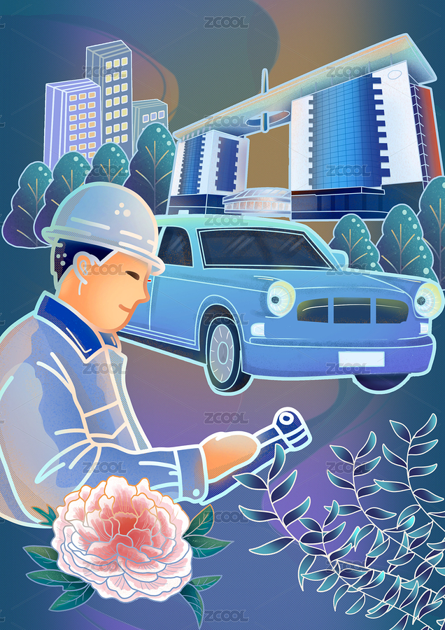 中国日报风汽车工程师车间插画（主预览-7156062） - 未分类 - 站酷设计师艺琳插画原创素材 - 站酷ZCOOL