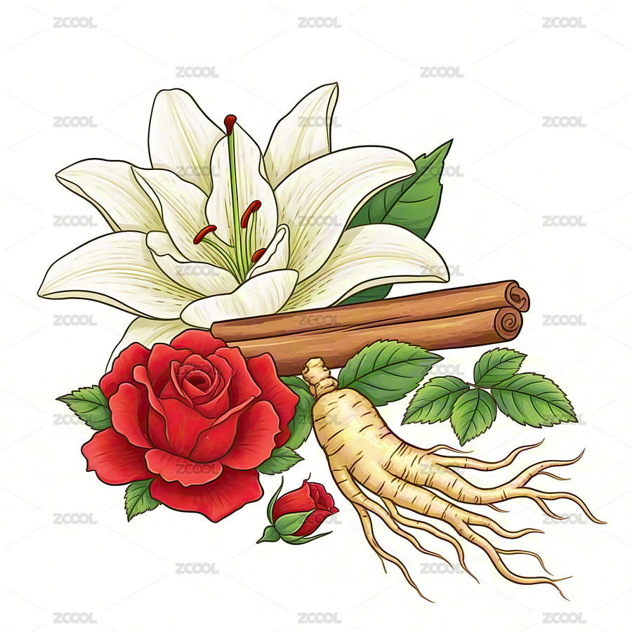 食補養(yǎng)生美顏肌膏成分中草藥插畫（主預覽-10499634） - 未分類 - 站酷設(shè)計師歲月哥原創(chuàng)素材 - 站酷ZCOOL