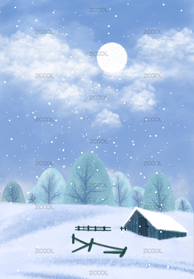 冬季雪屋創(chuàng)意手繪插畫（主預覽-6401015） - 未分類 - 站酷設計師清杉插畫原創(chuàng)素材 - 站酷ZCOOL