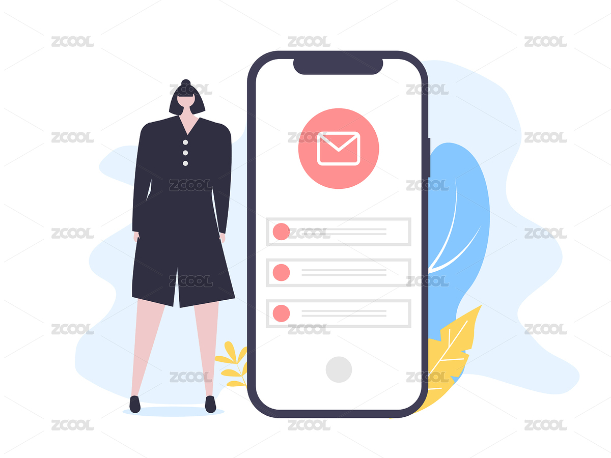 女生在用手機接收郵件（主預(yù)覽-1074189） - 未分類 - 站酷設(shè)計師蔥蔥芽原創(chuàng)素材 - 站酷ZCOOL