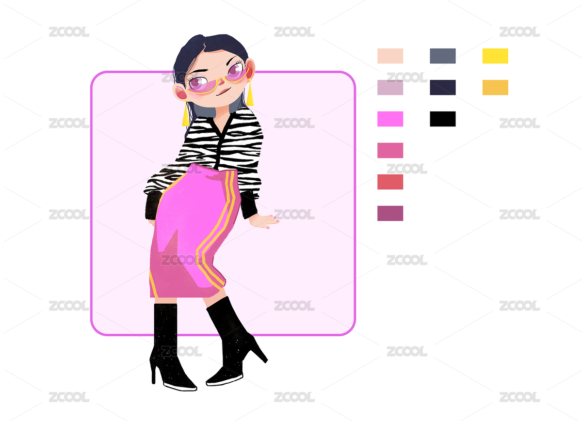 戴墨鏡穿著紫色長裙的酷女孩角色插畫（主預覽-4698604） - 未分類 - 站酷設計師葵葵沫一原創(chuàng)素材 - 站酷ZCOOL