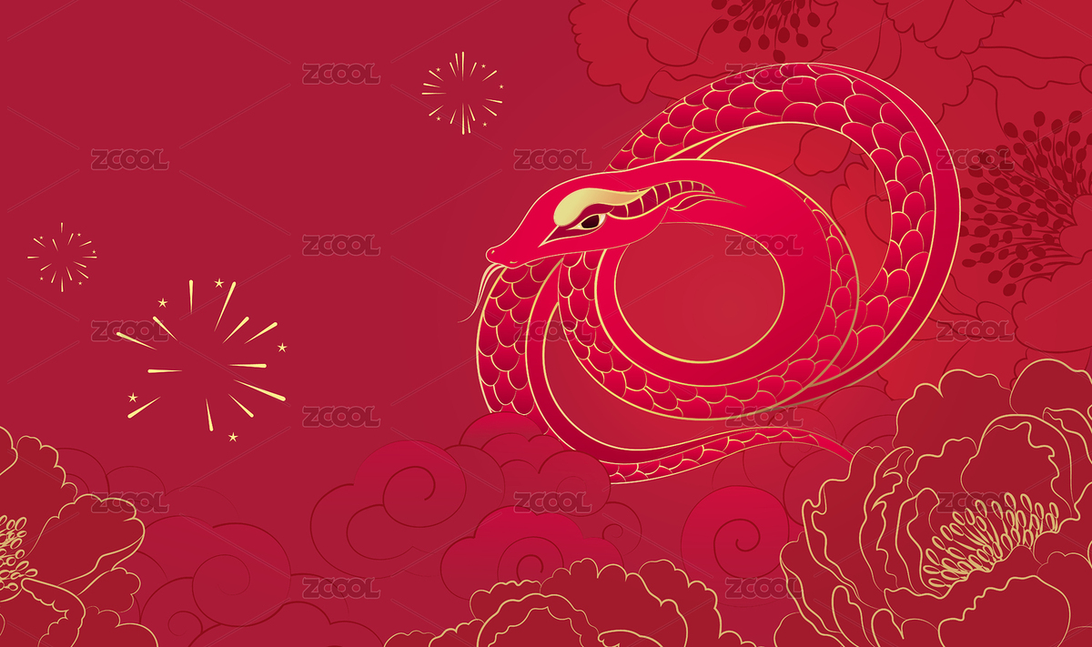中国春节背景设计红色的蛇被牡丹花包围（主预览-7122371） - 未分类 - 站酷设计师Dropoo83原创素材 - 站酷ZCOOL
