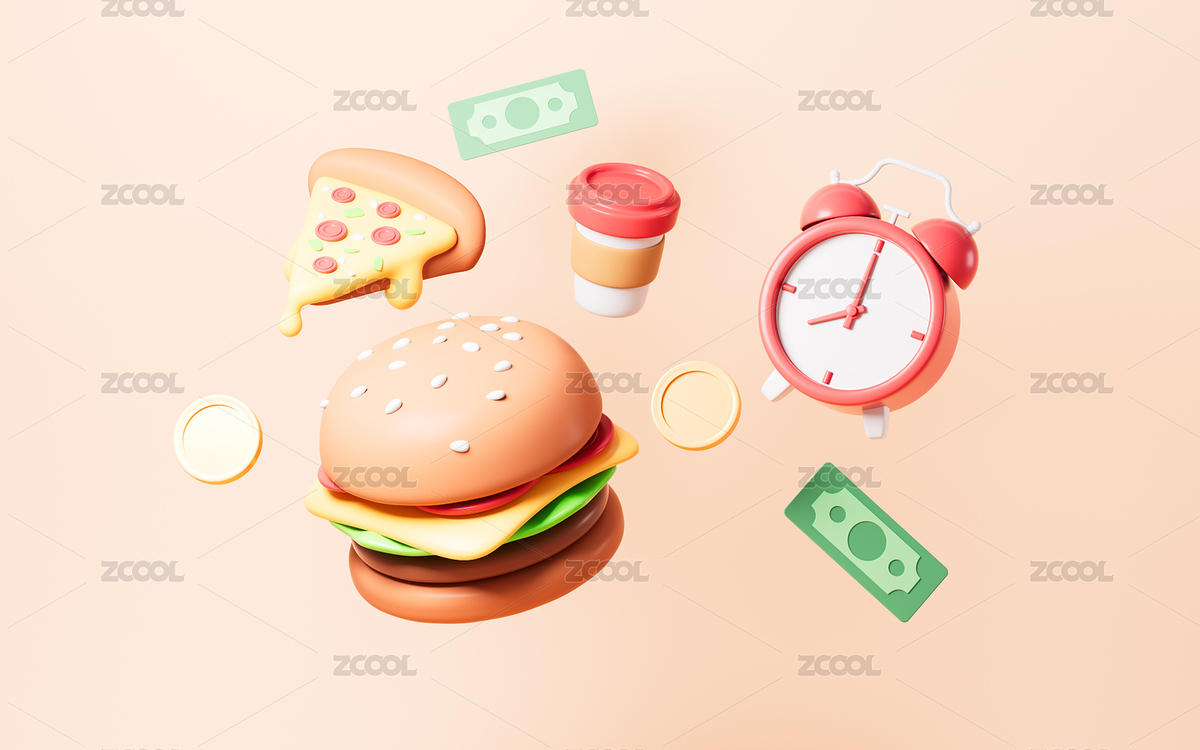 卡通外賣準時送達概念圖3D渲染（主預(yù)覽-3533281） - 未分類 - 站酷設(shè)計師TinaJi0718原創(chuàng)素材 - 站酷ZCOOL