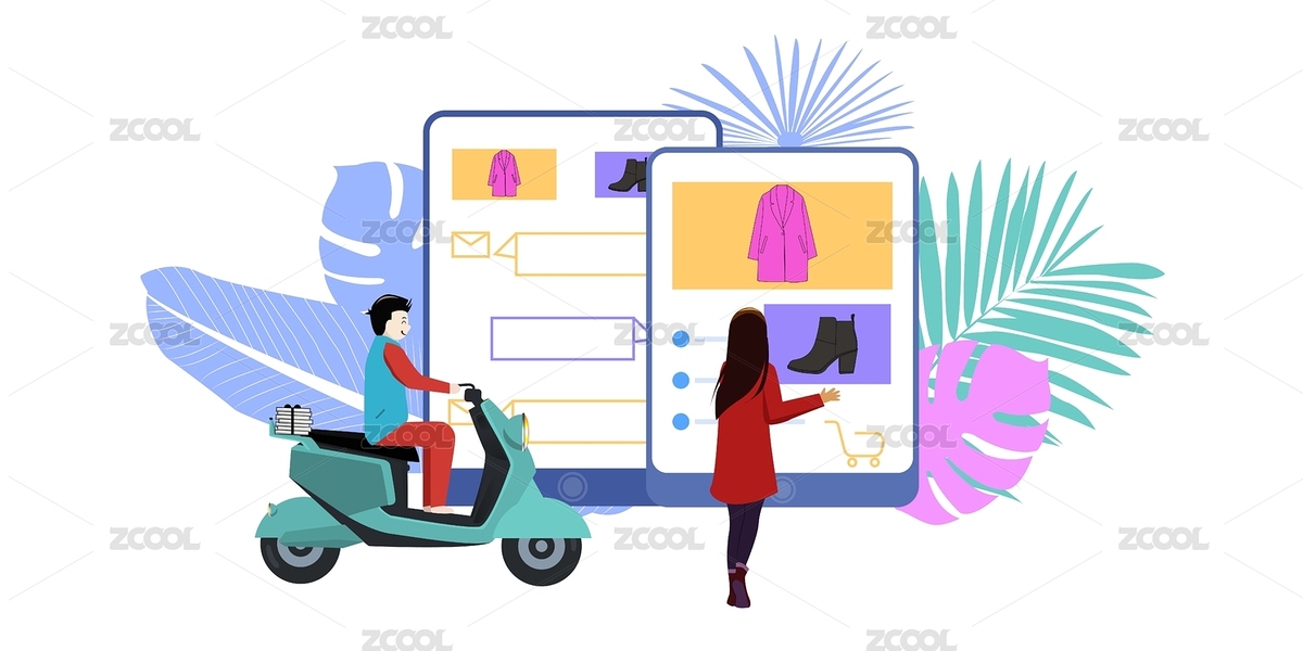 一個(gè)女孩站在手機(jī)屏幕前網(wǎng)上購物，快遞隨時(shí)送達(dá)的插畫（主預(yù)覽-1759367） - 未分類 - 站酷設(shè)計(jì)師翻江倒海小土豆原創(chuàng)素材 - 站酷ZCOOL