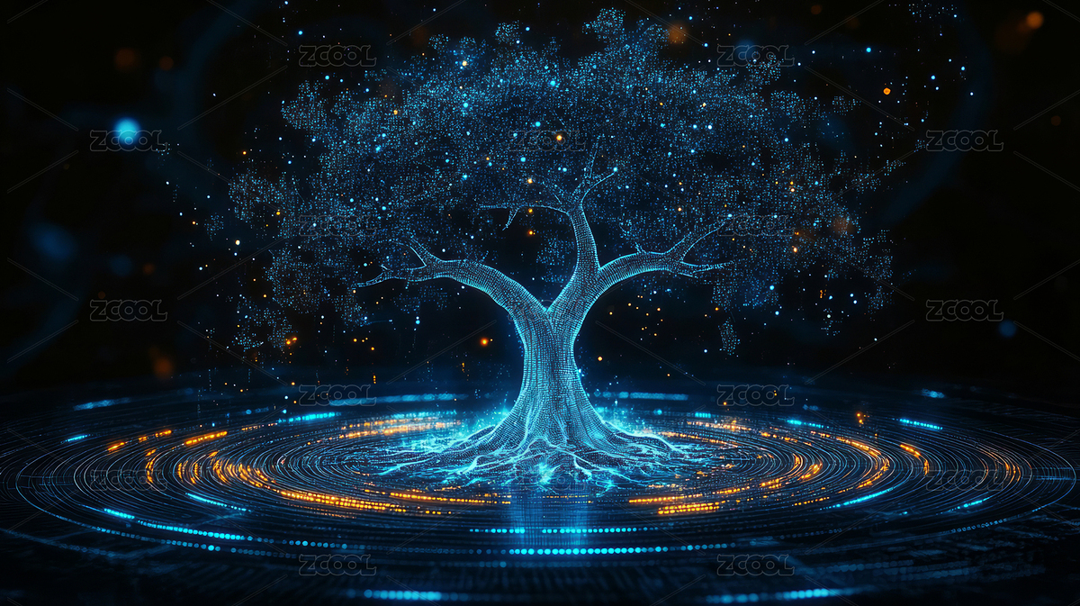 3D渲染蓝色发光粒子树，科技全息图概念（主预览-4468400） - 未分类 - 站酷设计师AdolescentChat原创素材 - 站酷ZCOOL
