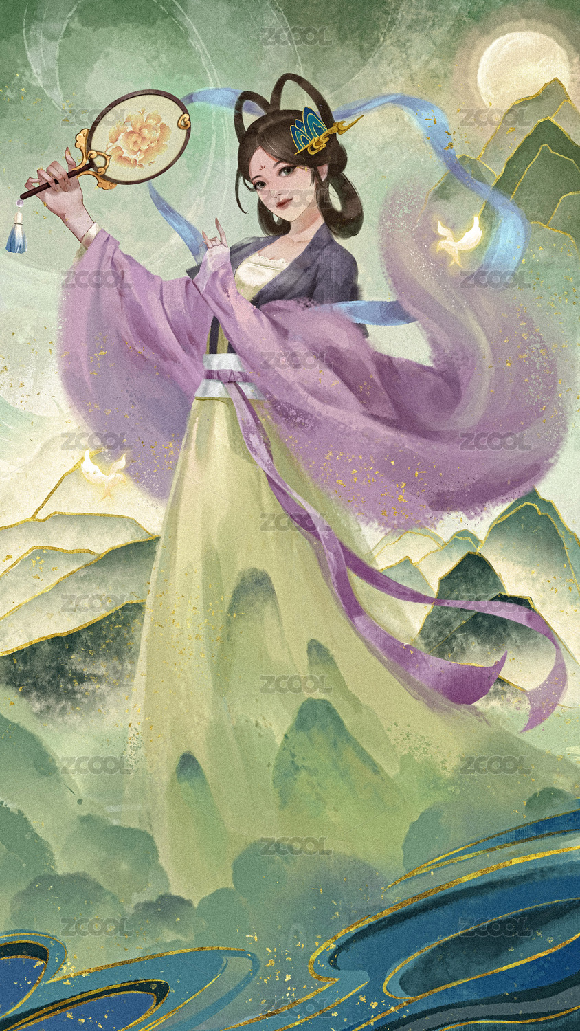 古风二次元少女动漫人物插画立绘，