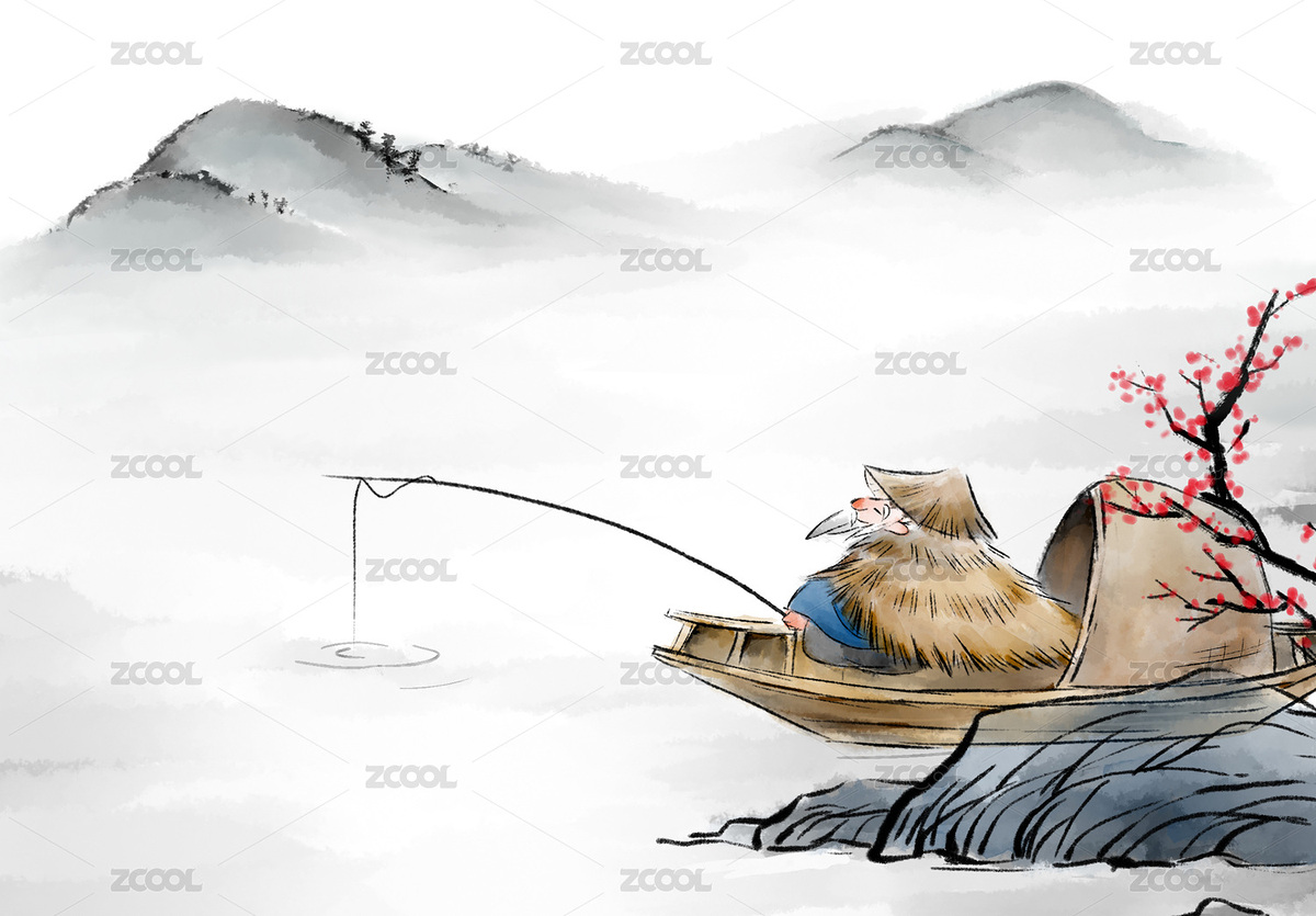 江边老人钓鱼水墨插画（主预览-4192921） - 未分类 - 站酷设计师绿绤原创素材 - 站酷ZCOOL