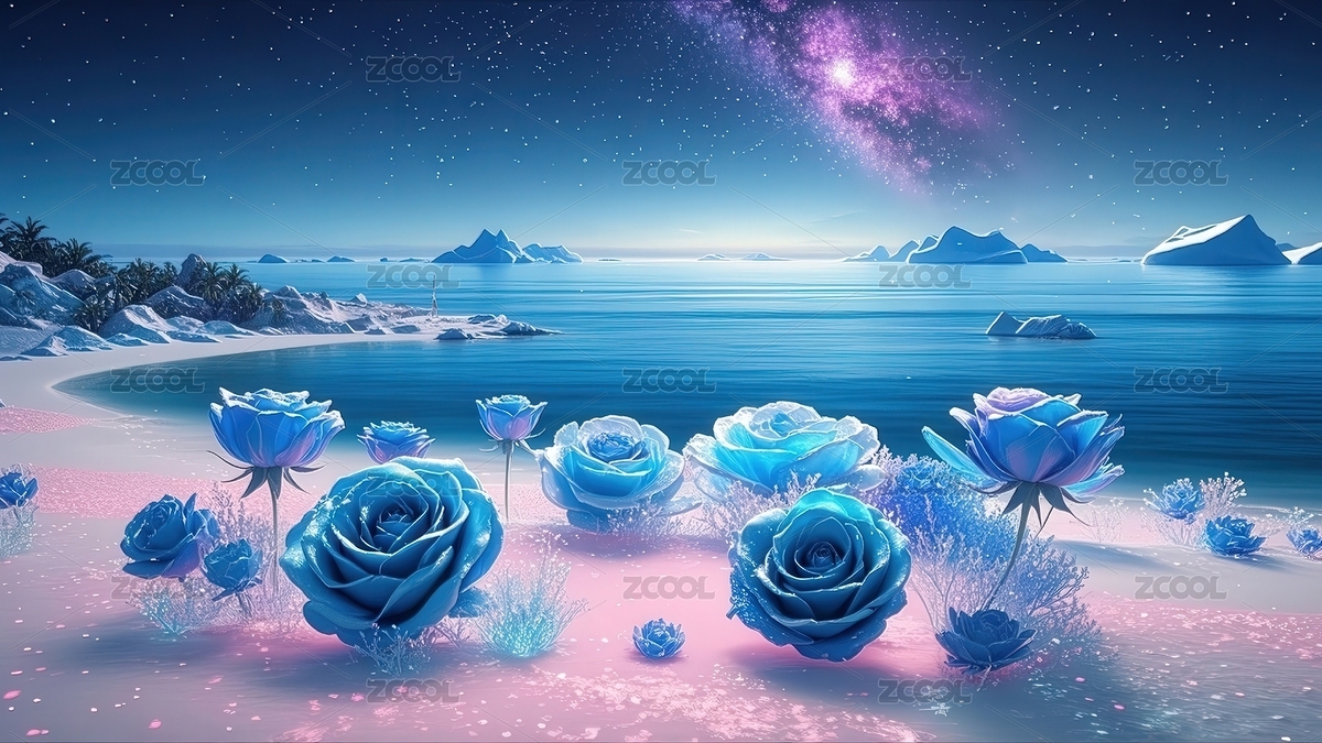 夢(mèng)幻冰雪海岸與藍(lán)色玫瑰的浪漫邂逅（主預(yù)覽-4063523） - 未分類 - 站酷設(shè)計(jì)師云眸視覺原創(chuàng)素材 - 站酷ZCOOL