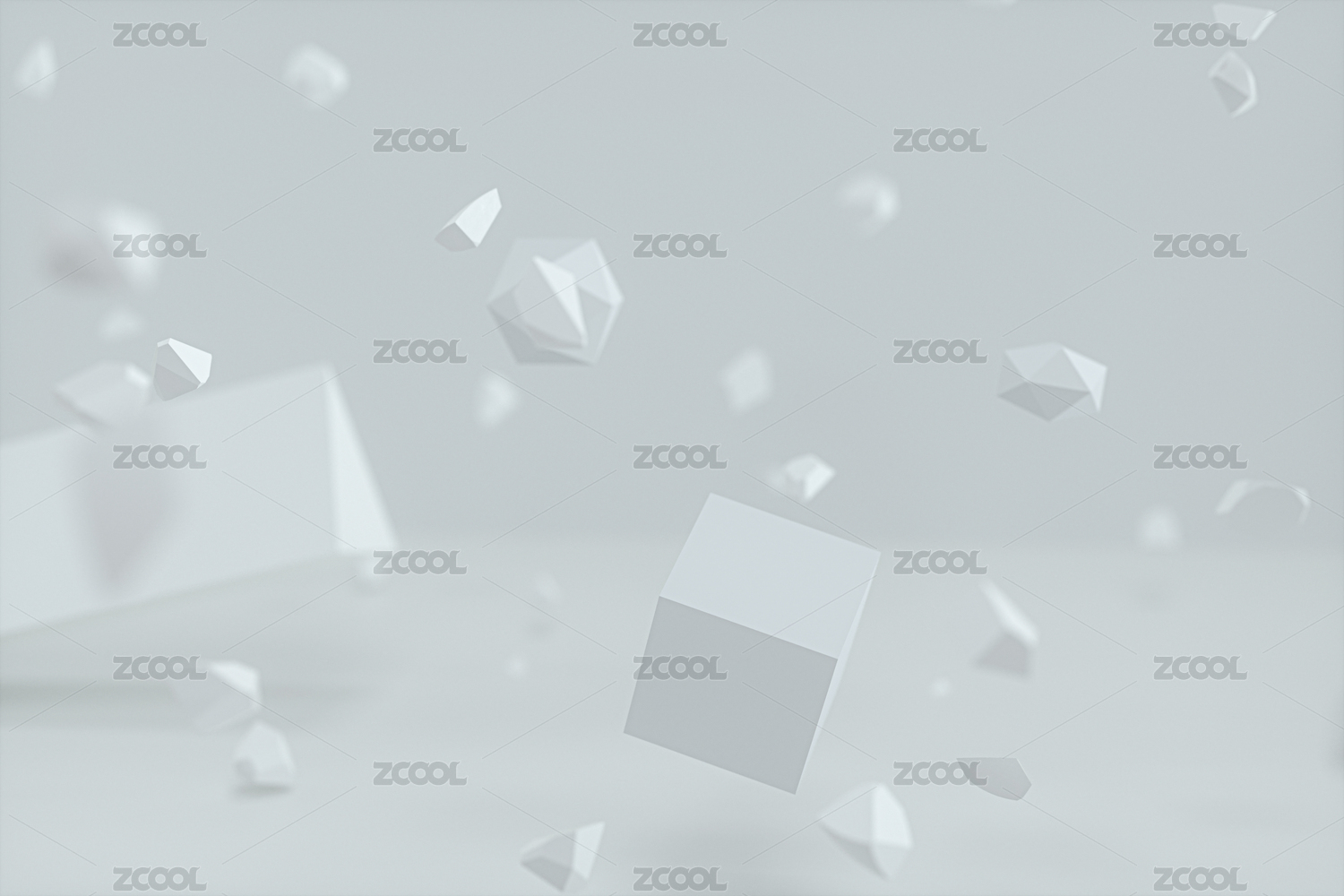 空中飞舞浮动的三维集合体 三维渲染