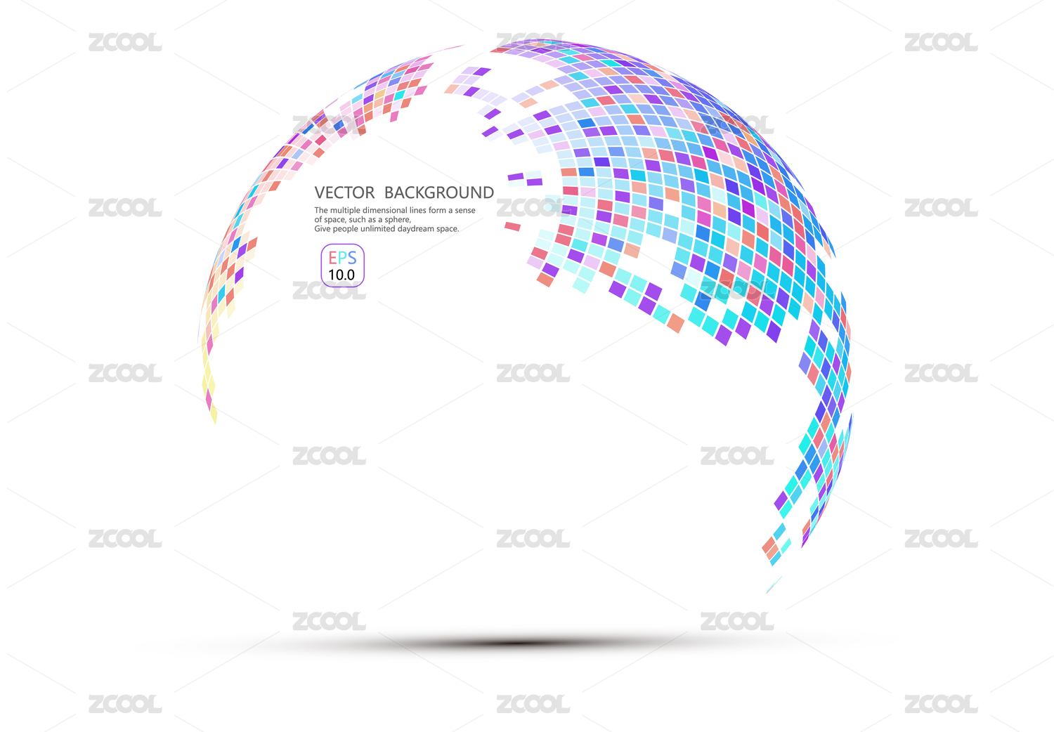 马赛克组成的球形世界地图，抽象矢量背景图