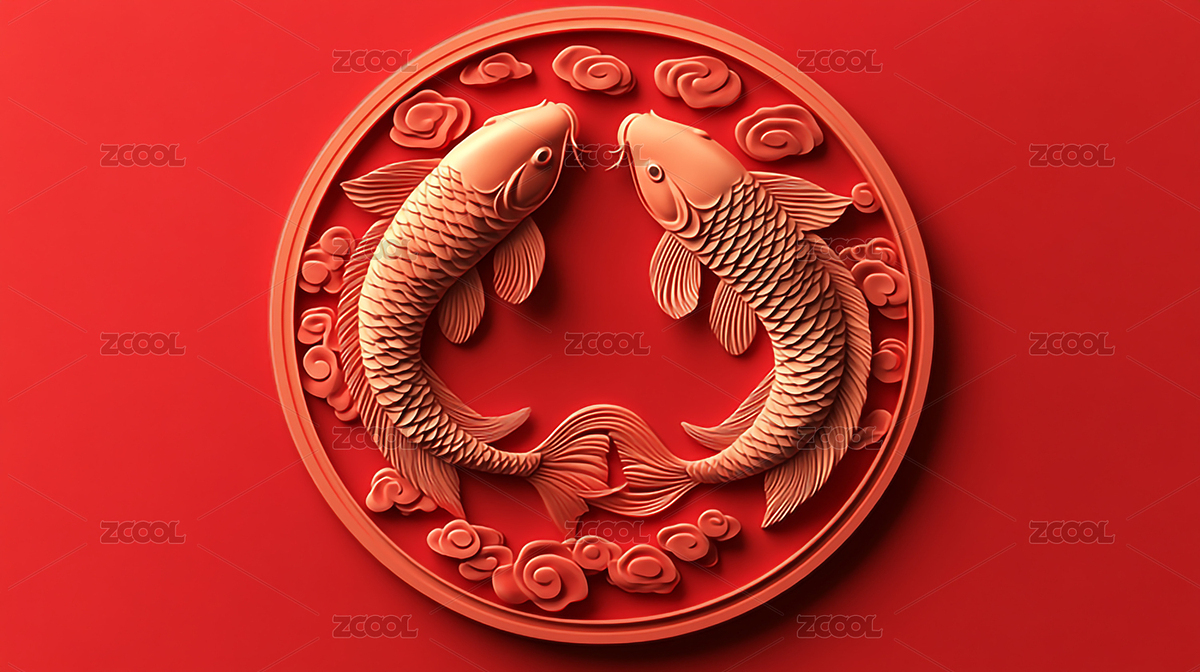 紅底雙魚浮雕（主預(yù)覽-9401886） - 未分類 - 站酷設(shè)計(jì)師吉祥魚原創(chuàng)素材 - 站酷ZCOOL