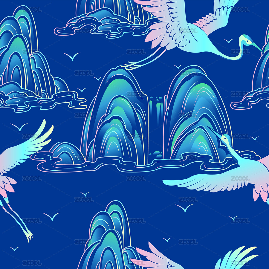 山水仙鶴無縫底紋（主預(yù)覽-7977071） - 未分類 - 站酷設(shè)計師呀哆yaduo原創(chuàng)素材 - 站酷ZCOOL