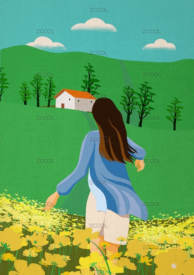 在黄色花海里奔向远山的女孩（主预览-11983860） - 未分类 - 站酷设计师21的插画生活原创素材 - 站酷ZCOOL