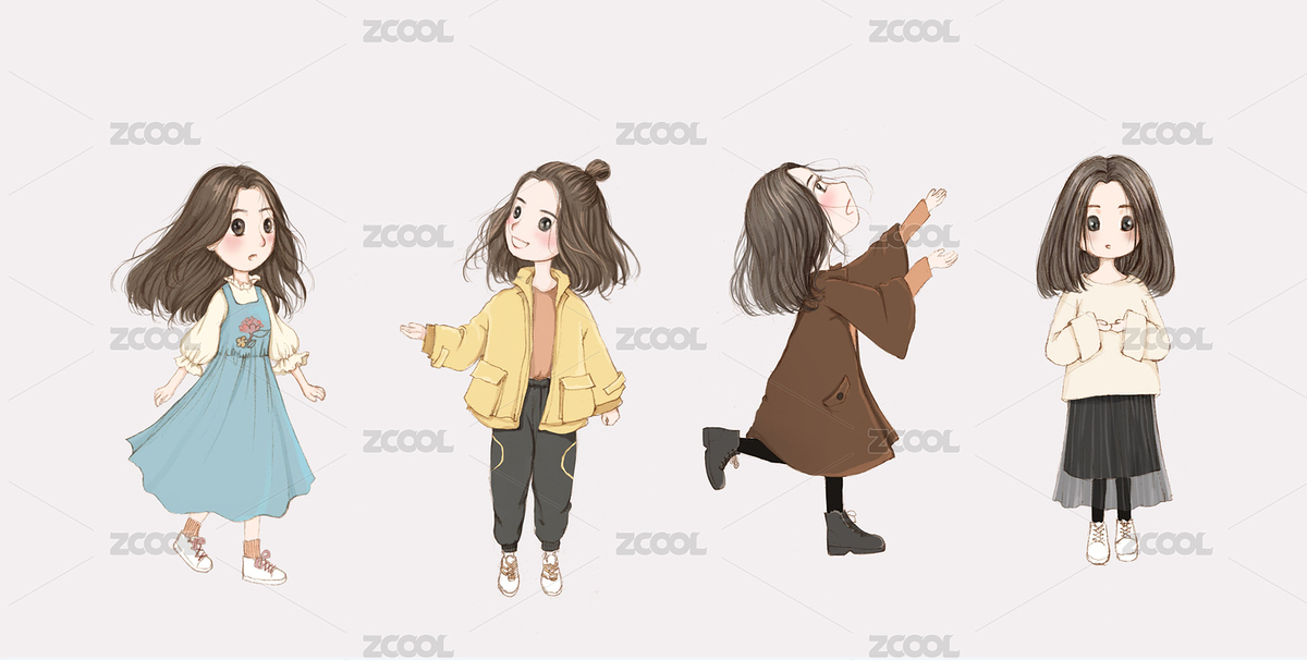 Q版萌萌小女孩人物組圖插畫（主預覽-7394506） - 未分類 - 站酷設計師講故事的小怪獸原創(chuàng)素材 - 站酷ZCOOL