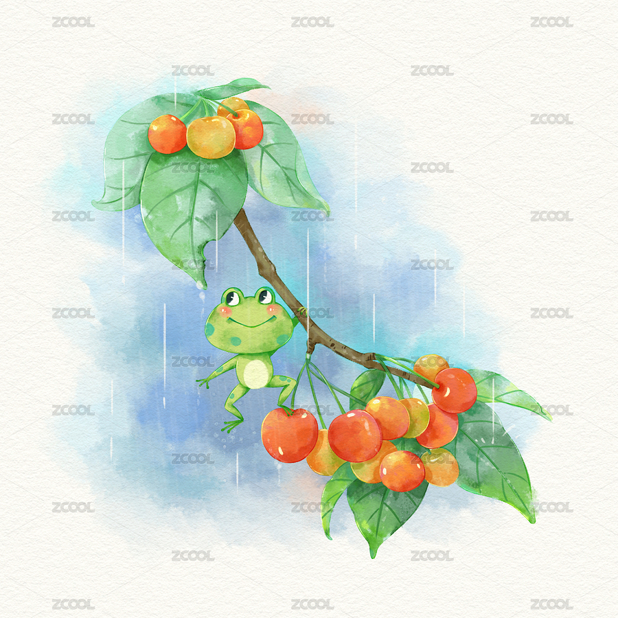 小青蛙摘果子水彩插畫（主預覽-5412230） - 未分類 - 站酷設計師申申ShenShen原創(chuàng)素材 - 站酷ZCOOL