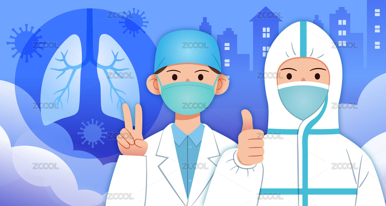 医生竖起大拇指和做胜利手势