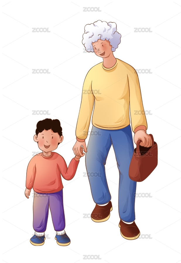 奶奶帶孫子插畫（主預覽-6842372） - 未分類 - 站酷設計師粘鍋原創(chuàng)素材 - 站酷ZCOOL