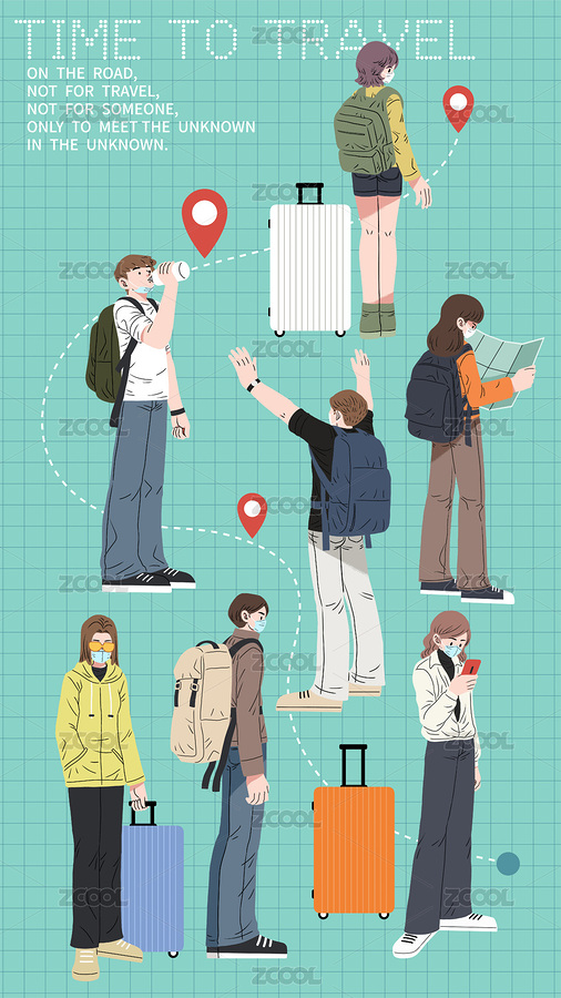 矢量插畫(huà)小長(zhǎng)假一群戴著口罩去旅行的人（主預(yù)覽-6083632） - 未分類 - 站酷設(shè)計(jì)師seecootee原創(chuàng)素材 - 站酷ZCOOL