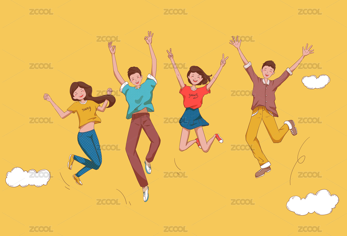 青年男女在开心的欢呼插画（主预览-4386416） - 未分类 - 站酷设计师早苏oliver原创素材 - 站酷ZCOOL