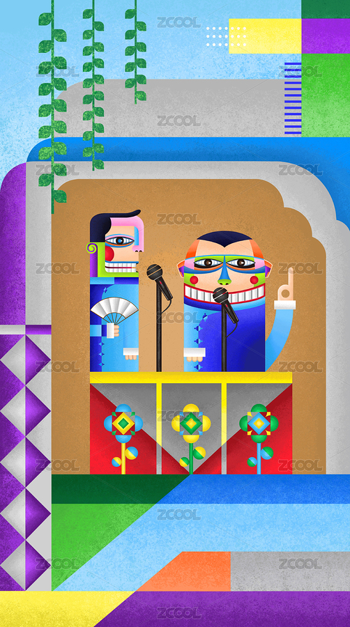 相聲表演壁紙插畫（主預覽-8217737） - 未分類 - 站酷設(shè)計師青行自在原創(chuàng)素材 - 站酷ZCOOL