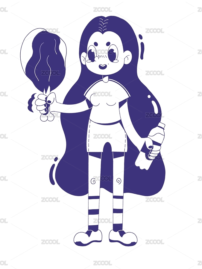女生拿着鸡腿可乐开心线性手绘蓝色插画插图排版（主预览-3206161） - 未分类 - 站酷设计师null4242原创素材 - 站酷ZCOOL