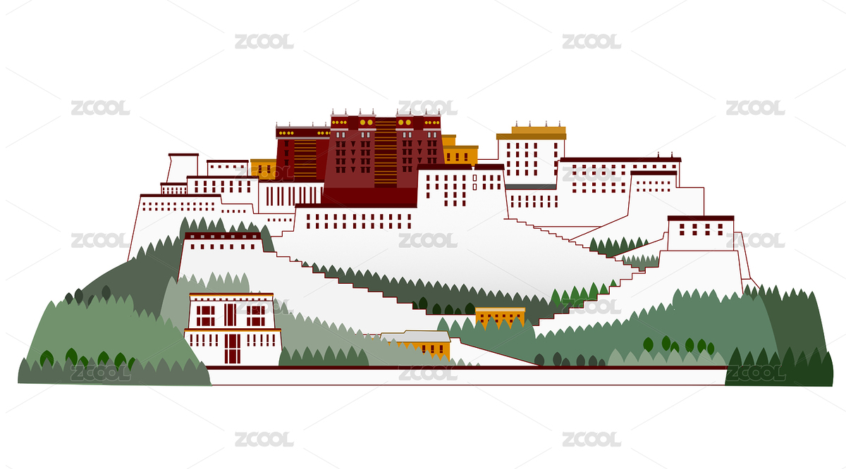 西藏拉萨布达拉宫 矢量扁平插画（主预览-1023594） - 未分类 - 站酷设计师荔紫原创素材 - 站酷ZCOOL