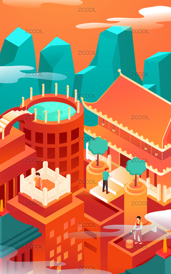 古建筑亭樓旅游中國(guó)風(fēng)等距背景矢量插畫(huà)（主預(yù)覽-8514950） - 未分類(lèi) - 站酷設(shè)計(jì)師keeein原創(chuàng)素材 - 站酷ZCOOL