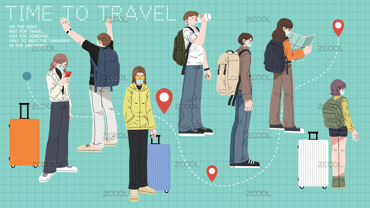 矢量插畫小長(zhǎng)假一群戴著口罩去旅行的人（主預(yù)覽-748183） - 未分類 - 站酷設(shè)計(jì)師seecootee原創(chuàng)素材 - 站酷ZCOOL