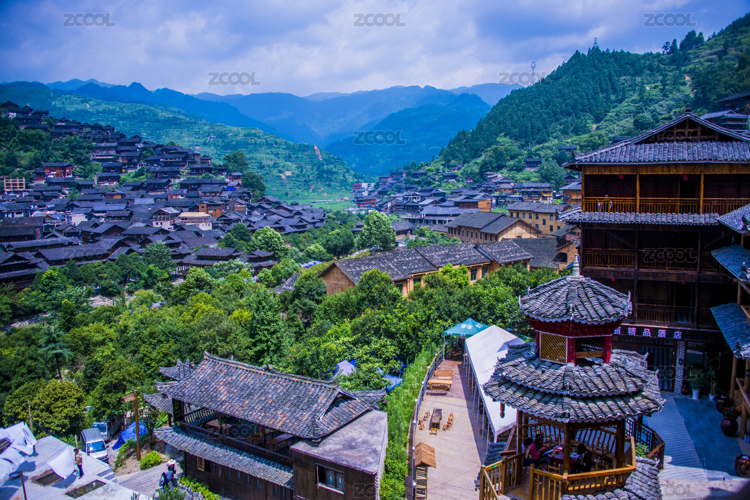 Qianhu Miao Village building scenery 千户苗寨