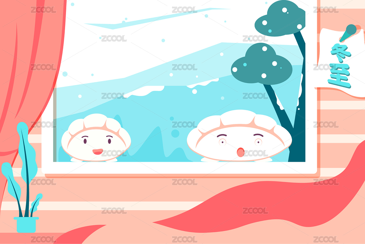 傳統(tǒng)節(jié)氣立冬站在窗戶上的餃子手繪矢量插畫(huà)（主預(yù)覽-4377203） - 未分類(lèi) - 站酷設(shè)計(jì)師綠鯉魚(yú)會(huì)輝花原創(chuàng)素材 - 站酷ZCOOL