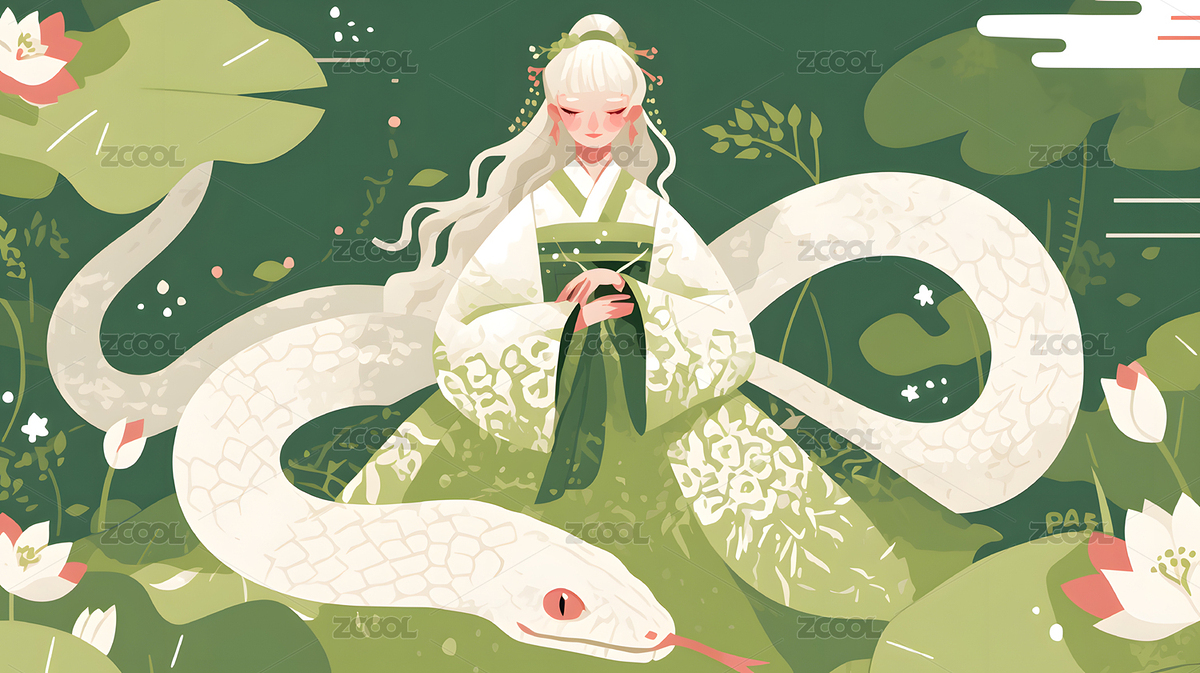 蛇年生肖蛇女孩卡通插畫（主預(yù)覽-8488427） - 未分類 - 站酷設(shè)計(jì)師光繪未來原創(chuàng)素材 - 站酷ZCOOL