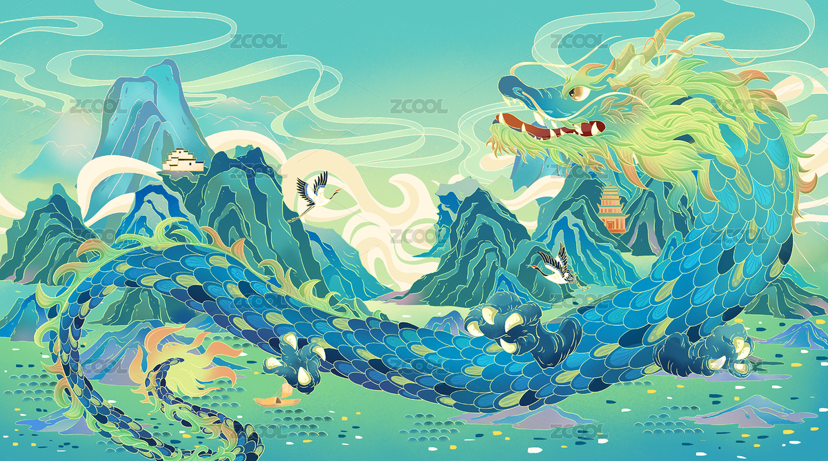 国潮风千里江山图龙插画（主预览-6499967） - 未分类 - 站酷设计师恩恩呀丶原创素材 - 站酷ZCOOL