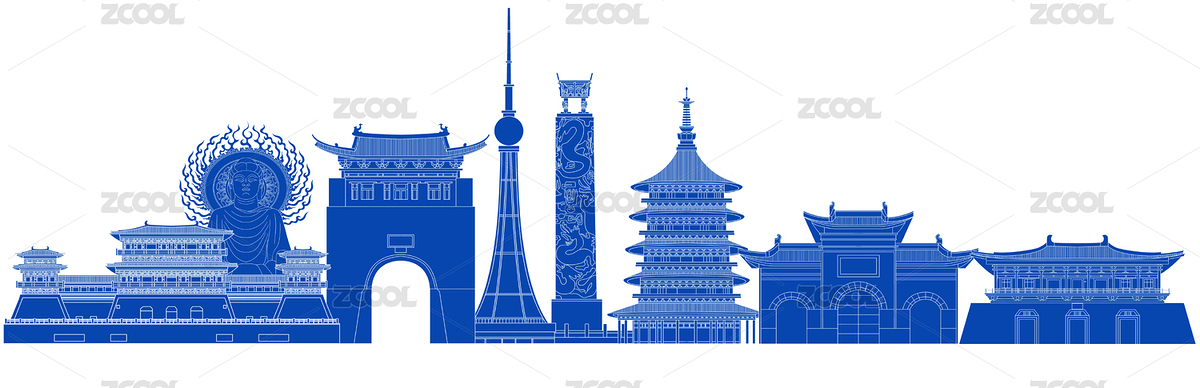 藍(lán)色剪影河南洛陽旅游城市地標(biāo)建筑（主預(yù)覽-4826357） - 未分類 - 站酷設(shè)計師滴1滴原創(chuàng)素材 - 站酷ZCOOL